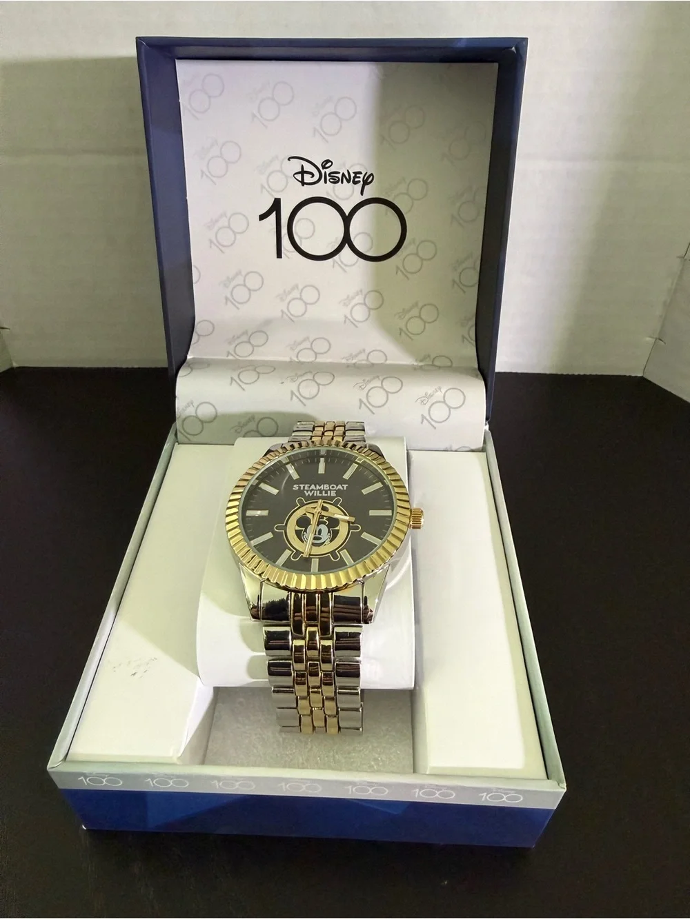Disney 100th Anniversary Mickey Mouse Steamboat Willie Watch , Gold/Silver
